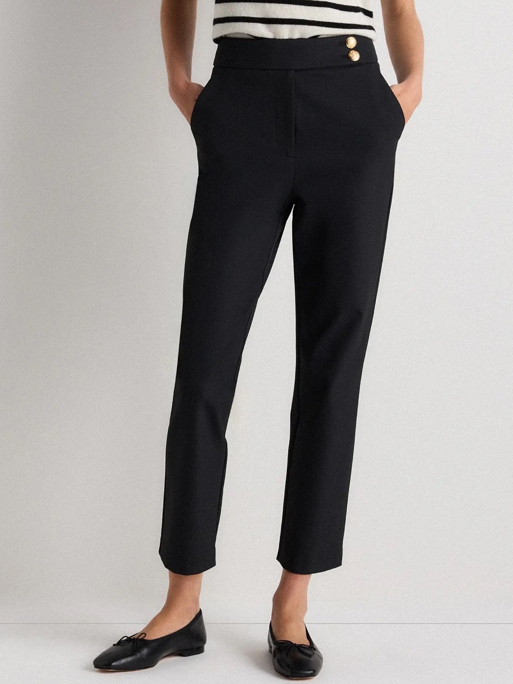 Quince Scuba Slim Ankle Pants Size 8 Black High Rise Stretch Straight Leg Office